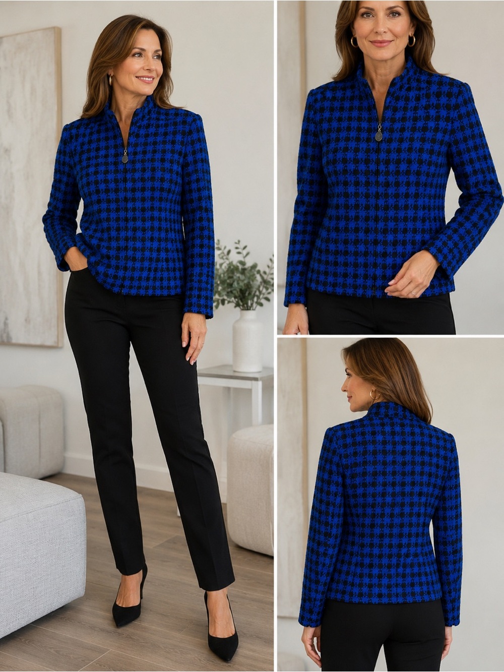 St. John Collection Blue & Black  by Marie Gray Knit zip Jacket Size S